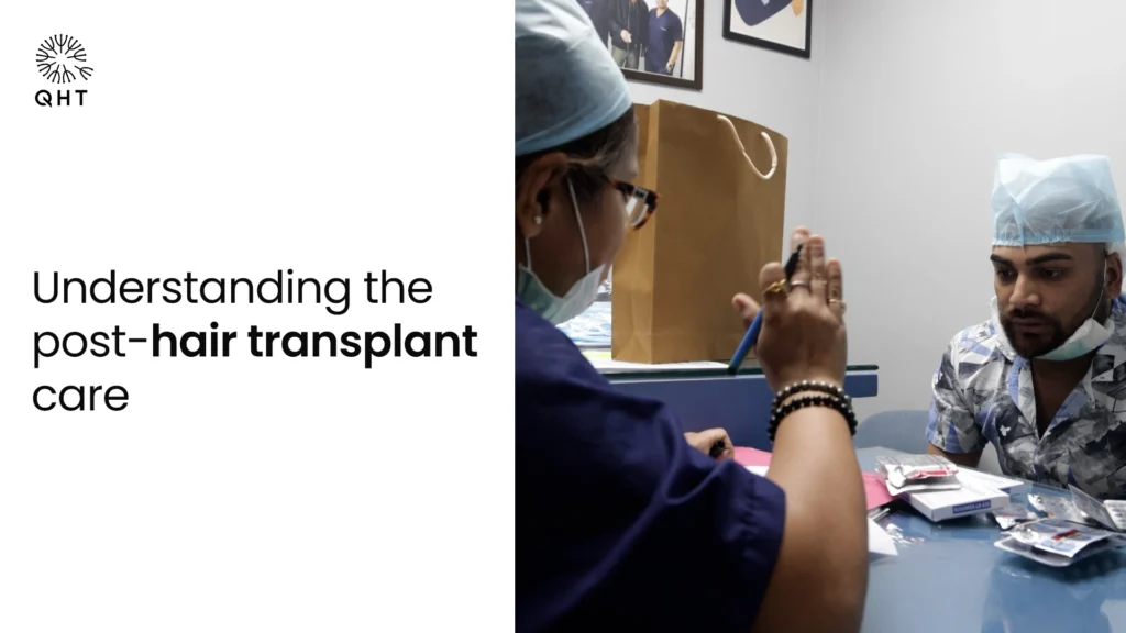 A patient receiving professional post-operative care instructions and medication guidance from a specialist at QHT Clinic to ensure optimal graft survival.
